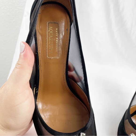 Aquazzura x Naty Abascal Kimiyah Suede Leather Crystal Heels Black EU 39 - Picture 9 of 12